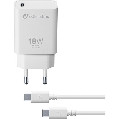 Cellularline USB-C Charger Kit 18W - USB-C to USB-C - iPad Pro (2018 or later) and iPad Air (2020)