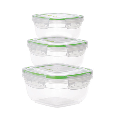 Pedrini PED04GD312 recipiente per cibo Quadrato Contenitore Verde, Trasparente 3 pz