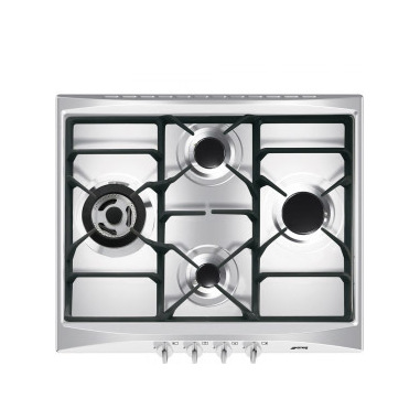 Smeg Cucina SR264XGH2 piano cottura Nero, Argento Da incasso 60 cm Gas 4 Fornello(i)