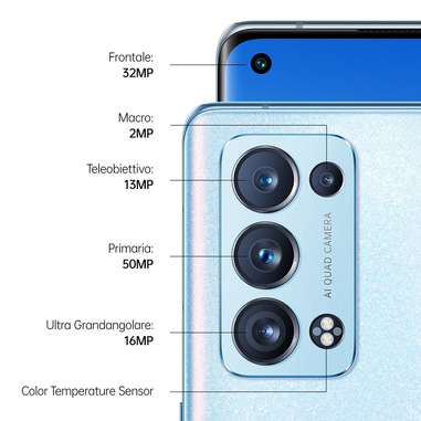 OPPO Reno 6 Pro Smartphone 5G, Qualcomm 870, Display 6.55" FHD+ AMOLED 90Hz, Quadrupla fotocamera 50+16+13+2MP & AI Highlight Video 2.0, RAM 12GB ESPANDIBILE FINO A 19GB+ROM 256GB, 4500mAh & SuperVOOC 2.0 65W, WiFi 6, Dual Sim, [Versione Italiana], Arctic Blue