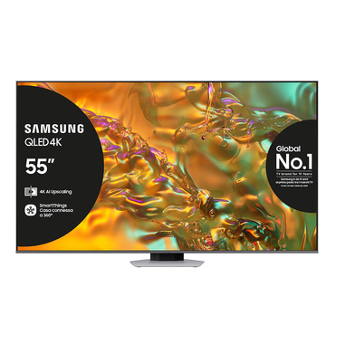Samsung Q80D TV QLED 4K 55” QE55Q80DATXZT Smart TV Wi-Fi Eclipse Silver 2024, Processore NQ4 AI GEN2, 4K AI Upscaling, Simple Chamfer Design, Dolby Atmos