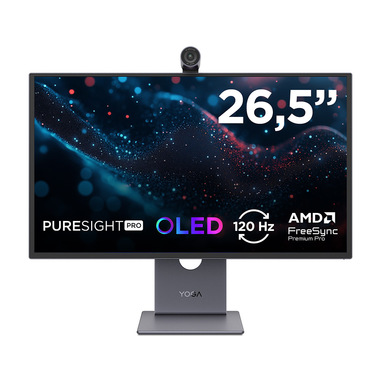 lenovo yoga pro 27ud-10 - monitor 26.5" qd-oled flat uhd / 4k 3840x2160 0 120hz 0.03ms - webcam amd freesync premium pro + nvidia g-sync + vesa mediasync 1xhdmi 2.1 + 2xdp 1.4 + 1xusb-c - stand height + tilt cavo usb a/b incluso