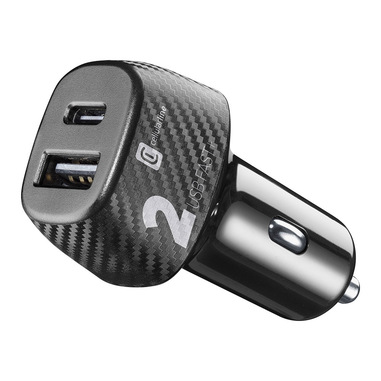 Cellularline Car Multipower 2 FAST+ - iPhone, Samsung, Xiaomi, Oppo and other Smartphones and Tablets Caricabatterie da auto veloce con porta USB e porta USB-C, 32W