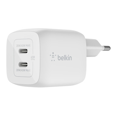 Belkin CARICABATTERIA DA PARETE DOPPIO GAN USB-C PPS 45W