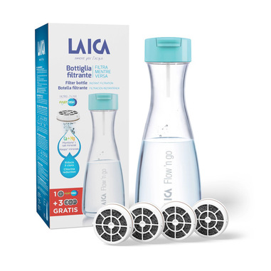 Laica Flow n'go Bottiglia per filtrare l'acqua, 4 filtri inclusi per 4 mesi di acqua filtrata