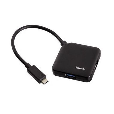 Hama Hub USB 3.0 Type C da tavolo, 4 porte, cavo integrato, nero, blister