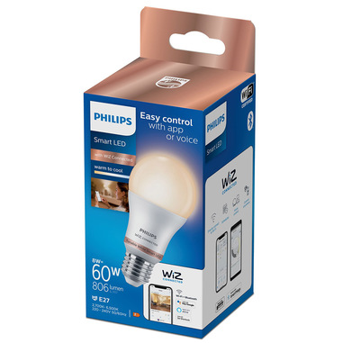 Philips LED Lampadina Smart Dimmerabile Luce Bianca da Calda a Fredda Attacco E27 60W Goccia