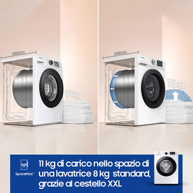 Samsung WW11BGA046ATET lavatrice a caricamento frontale Crystal Clean™ 11  kg Classe A 1400 giri/min, Porta nera + Panel D. Silver