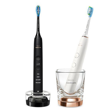 Philips DiamondClean 9000 Sonicare Spazzolini Elettrici Sonici con App, confezione da 1 Spazzolino Bianco e 1 Spazzolino Nero HX9914/57