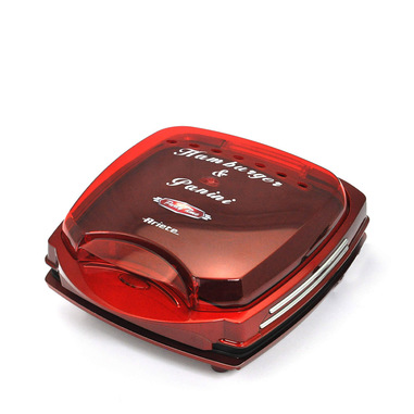 Ariete 185 Hamburger Maker Party Time - Griglia elettrica da tavolo per hamburger - piastre antiaderenti - 1200 W - Party Time - Rosso