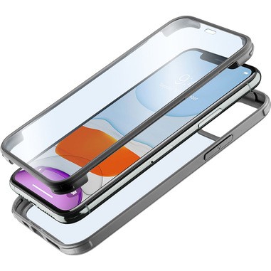 Cellularline Tetra Force Quantum - iPhone 11 Custodia 360° ultra protettiva in vetro temperato e bordi ammortizzanti anti-shock. Trasparente