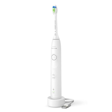 Philips 5500 Series Sonicare spazzolino elettrico sonico con base di ricarica, 2 livelli intensità, sensore di pressione colore bianco HX7110/01