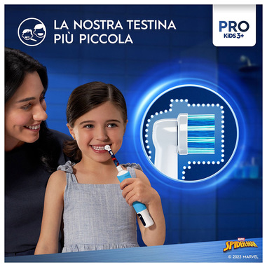 Oral-B Spazzolino Elettrico Ricaricabile Pro Kids con personaggi Marvel  Spider-Man, 2 Testine, da 3 Anni In Su. 1 Spazzolino