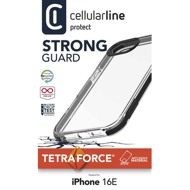 Cellularline Tetra Force Strong Guard - iPhone 16e Custodia flessibile ultra-protettiva, anti-shock con tecnologia antibatterica Microban® integrata