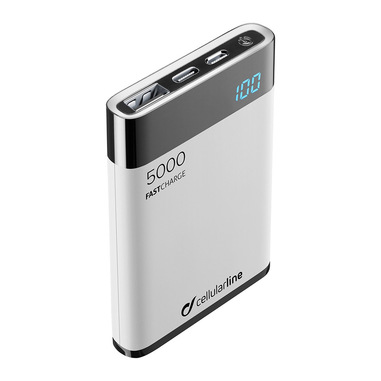Cellularline FreePower Manta HD 5000 - Universal Caricabatterie portatile ultrapiccolo con celle ad alta densità Bianco