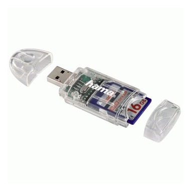 Hama Lettore USB 2.0 "8 in 1" slim, SD, SDHC, SDXC, MMC, MMC plus, miniSD, mini SDHC, microSD, microSDHC, trasparente, blister