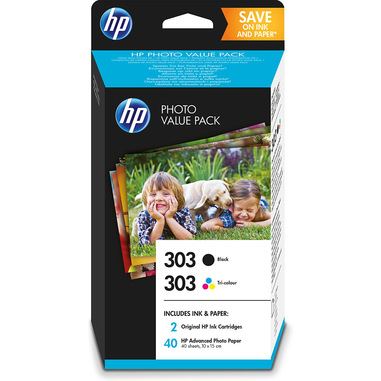 HP 303 Photo Value Pack con cartuccia nero e in tricromia, 40 fogli formato 10 x 15 cm