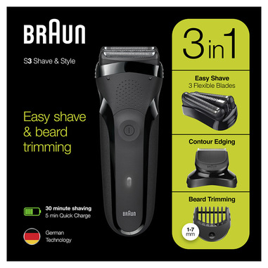 Braun Series 3 Shave&Style 300BT Rasoio Da Barba Elettrico Da Uomo, Nero