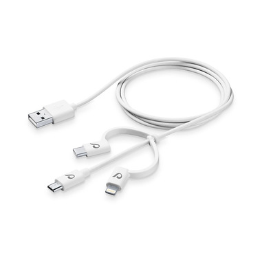 Cellularline USB CABLE TRIPLE - Lightning, Type-C e Micro USB Cavo con triplo connettore per ricaricare e sincronizzare i dati Bianco