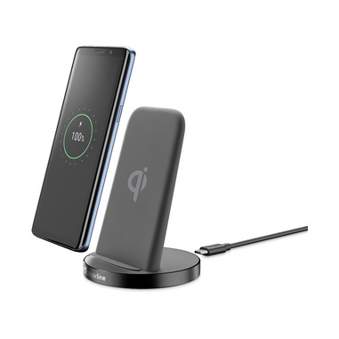 Cellularline Wireless Fast Charger Stand - Samsung, Apple and other Wireless Smartphones Wireless stand 10W con alimentatore incluso Nero
