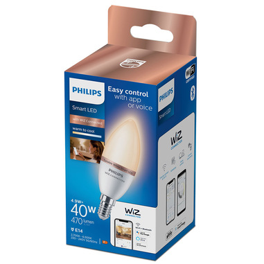 Philips LED Lampadina Smart Dimmerabile Luce Bianca da Calda a Fredda Attacco E14 40W Candela