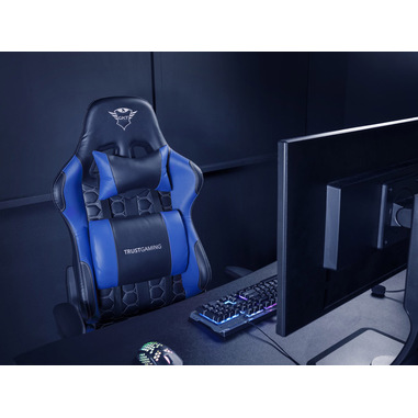 TRUST GXT708B RESTO SEDIA DA GAMING ERGONOMICA CON CUSCINI RIMOVIBILI E  REGOLABILI IN SIMILPELLE NERO BLU – Emarketworld – Shopping online