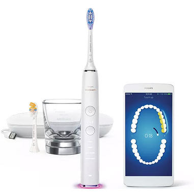 Philips DiamondClean Smart 9400 Sonicare Spazzolino Elettrico Sonico Bianco con App, con custodia da viaggio HX9917/88