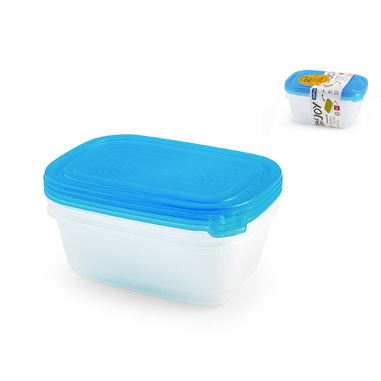Pengo 3598117 recipiente per cibo Rettangolare Contenitore 1 L Blu, Trasparente 3 pz