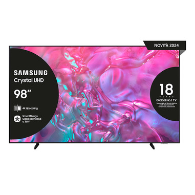 Samsung TV Crystal UHD 4K 98” UE98DU9070UXZT Smart TV Wi-Fi Graphite Black 2024, Processore Crystal 4K, 4K Upscaling, Slim Look, OTS Lite