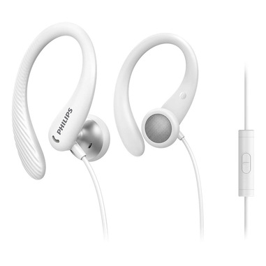 Philips TAA1105WT/00 Cuffie con Filo per Fitness e Sport, Microfono, IPX2 Resistenti al Sudore, Supporti per l'orecchio Flessibili, Vestibilità Sicura, Pulsanti Integrati, Auricolari con Filo, Bianco