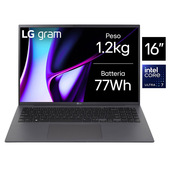 lg gram 16" - 16z90s - intel® core™ ultra 7 155h, 16gb ram, 512gb ssd, 16", 1.1kg, windows 11 home, nero