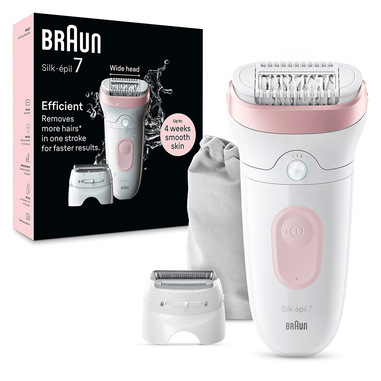 Braun Silk-épil 7 7-030, Epilatore Elettrico Donna Per Una Epilazione Semplice, Bianco/Rosa