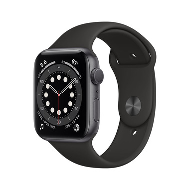 Apple Watch Serie 6 GPS, 44mm in alluminio grigio siderale con cinturino Sport Nero