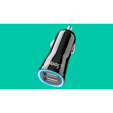 PLOOS - DUAL USB CAR ADAPTER 2A - Universal Caricabatterie da auto con due porte USB Nero