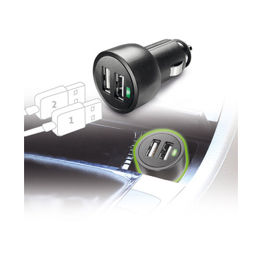 Cellularline USB Car Charger Dual Ultra - Fast Charge Universale Caricabatterie veloce a 15W per due dispositivi Nero