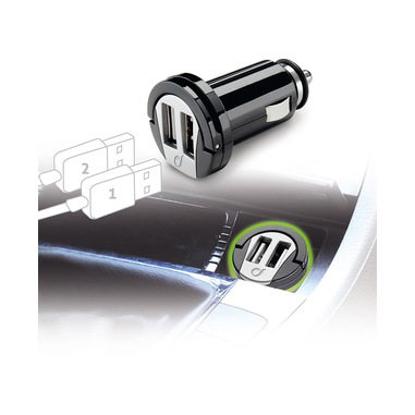 Cellularline USB Car Charger Dual - Universale Micro caricabatterie da auto con doppia presa USB Nero