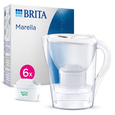 Brita Caraffa filtrante Marella bianca (2.4L) incl. 6 x filtri MAXTRA PRO All-in-1 - adatta alla porta del frigorifero con Memo digitale e coperchio ribaltabile