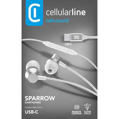 Cellularline SPARROW Auricolari in-ear con finiture metalliche, remote control e connettore USB-C