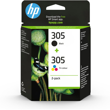 HP 305 2-Pack Tri-color/Black Original Ink Cartridge cartuccia d'inchiostro 2 pz Originale Resa standard Nero, Ciano, Magenta, Giallo