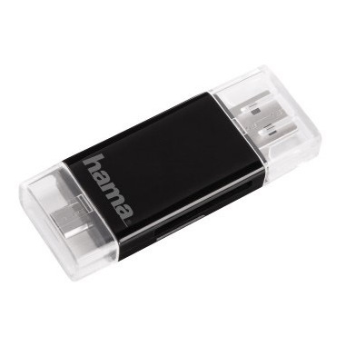 Hama Lettore USB 2.0 slim, OTG "On The Go" per smartphone e tablet, USB A/USB B Micro, SD, SDHC, SDXC, MMC, micro SD, micro SDHC, nero, blister