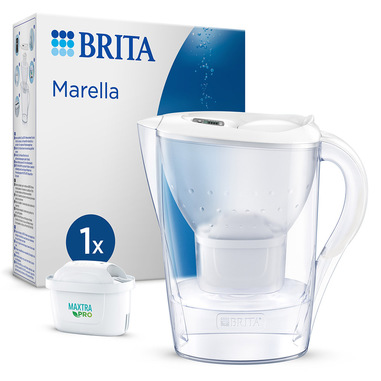 Brita Caraffa filtrante Marella bianca (2.4L) incl. 1 x filtro MAXTRA PRO All-in-1 - adatta alla porta del frigorifero con Memo digitale e coperchio ribaltabile