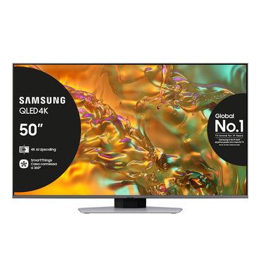 Samsung Q80D TV QLED 4K 50” QE50Q80DATXZT Smart TV Wi-Fi Eclipse Silver 2024, Processore NQ4 AI GEN2, 4K AI Upscaling, Simple Chamfer Design, Dolby Atmos