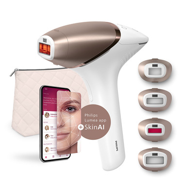 Philips Lumea 9900 Series Epilatore a luce pulsata IPL con tecnologie SenseIQ e SkinAI, 4 accessori per viso, corpo, ascelle e zona bikini, con filo e senza filo BRI951/01