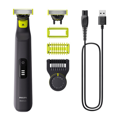 Philips OneBlade Pro 360 Face & Body Rasoio, Regolabarba e Rifinitore con Pettine di Precisione Regolabile 14 Lunghezze QP6542/15