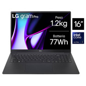 lg gram pro 16" oled - 16z90sp - intel® core™ ultra 7 155h, 16gb ram, 512gb ssd, 16" oled, 1.1kg, windows 11 home, nero