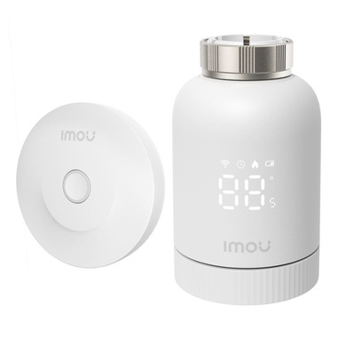 Imou Kit Termostato. Comprende hub ZG2-EU e valvola TRV1, La valvola TRV1 viene fornita con 6 adattatori di montaggio, rilevamento finestra aperta, protezione congelamento, programmabile e compatibile con Alexa e Google