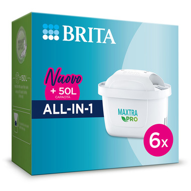 Brita Filtro per acqua MAXTRA PRO All-in-1 Pacchetto di risparmio semestrale da 6 filtri - NUOVO MAXTRA+ Riduce impurità, cloro, pesticidi e calcare per acqua del rubinetto dal gusto migliore