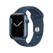 apple watch series 7 gps, 45mm cassa in alluminio blu con cinturino sport azzurro