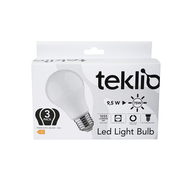 TEKLIO A60-3 Confezione 3 lampadine LED 9,5W E27 classe E