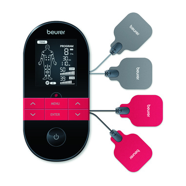 Beurer EM 59 Elettrostimolatore TENS/EMS con Funzione Calore: Terapia del Dolore senza Farmaci e Rafforzamento Muscolare, con Batteria Ricaricabile